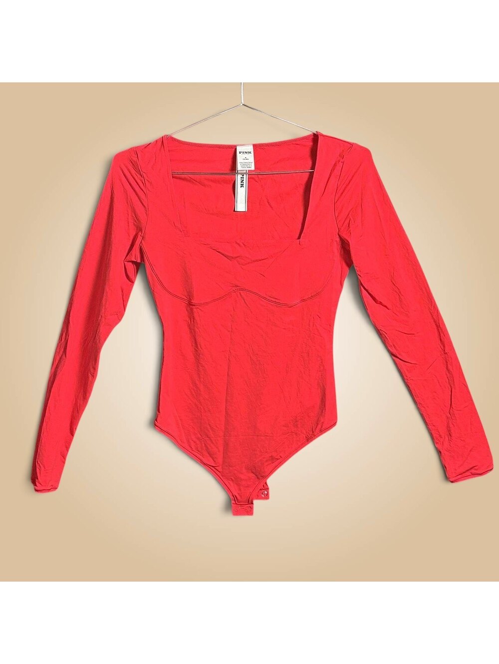 PINK Victoria's Secret Red Long Sleeve Bodysuit Size M
